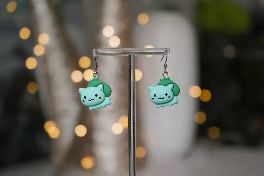 Kawaii Bulbasaur Earrings | Pokemon Inspired Earrings | Gaming Earrings