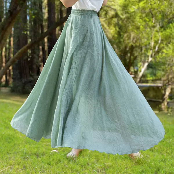 Cotton linen skirt soft and flowing linen skirt travel skirt beach skirt gift for her Light green ，Pockets and waist can be customized