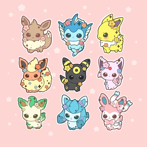 Stickers  Cute and Kawaii Eeveelution Pokemon Stickers Eevee | Etsy