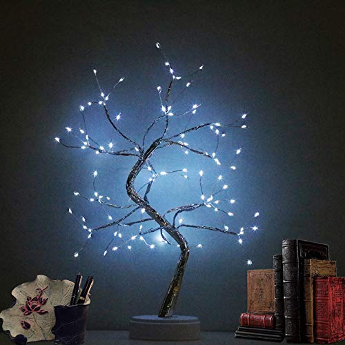 Bonsai Tree Light for Room Decor, Aesthetic Lamps for Living Room, Cute Night Light for House Decor, Good Ideas for Gifts, Home Decorations, Weddings, Christmas, Holidays and More (White, 108 LED) - Silver-White
