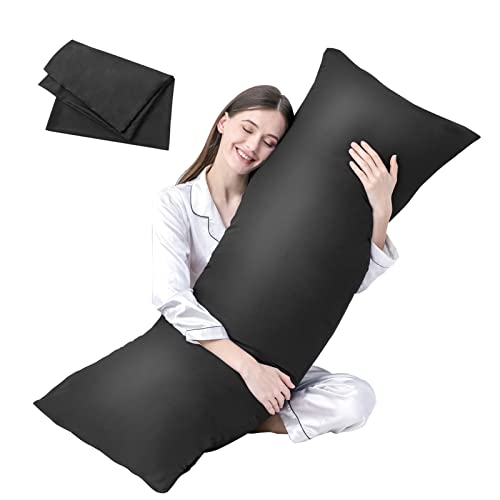 DOWNCOOL Luxury Full Body Pillow Insert with Fiber Cover - Ultra Soft Body Pillow for Sleeping - Breathable Long Bed Pillow Insert, 20"x54"(Black, with Cover) - Black - With Cover