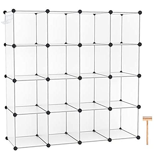 C&AHOME Cube Storage Organizer, 16-Cube Shelves Units, Closet Cabinet, DIY Plastic Modular Book Shelf, Ideal for Bedroom, Living Room, Office, 48.4" L × 12.4" W × 48.4" H Transparent White - Transparent White