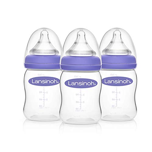 Lansinoh Baby Bottles for Breastfeeding Babies, 5 Ounces, 3 Count, Includes 3 Slow Flow Nipples (Size 2S) - 5 Ounce, 3 Count