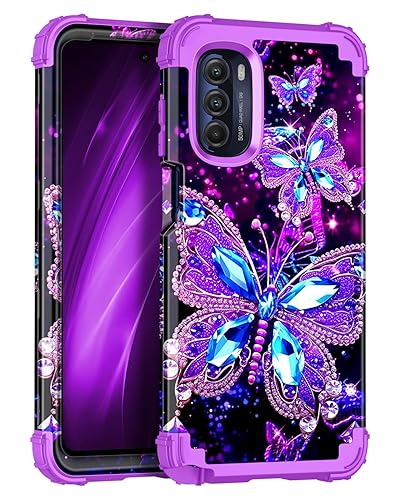 Miqala for Moto G Stylus 2022 5G/4G Case,Glow in The Dark Three Layer Heavy Duty Shockproof Full Body Protection Hard Plastic Bumper+Soft Silicone Case for Motorala G Stylus 2022 5G/4G,Dark - Dark Butterfly - Moto G Stylus 2022 5G/4G