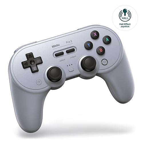 8Bitdo Pro 2 Bluetooth Controller for Switch, Hall Effect Joystick Update, Wireless Gaming Controller for Switch, PC, Android, and Steam Deck & Apple (Gray Edition) - Hall Effect Joystick - Gray Edition