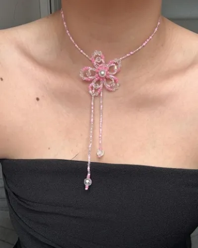 Handmade Beaded Orchid Necklace