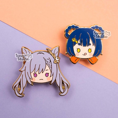 Genshin Impact Keqing & Xiangling Hard Enamel Pin - Set of Both / [A Grade] / Simple Rubber Backs