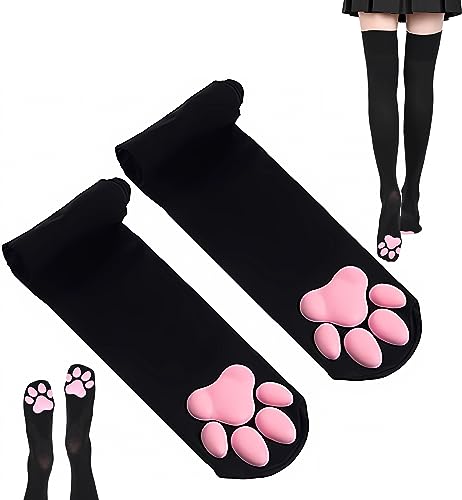 SIROLISA Cute Cat Paw Costume, Kawaii Cat Cosplay Kawaii Soft 3D Toes Beans Fingerless Cat Claw Paws Cosplay Set for Women - Black Socks