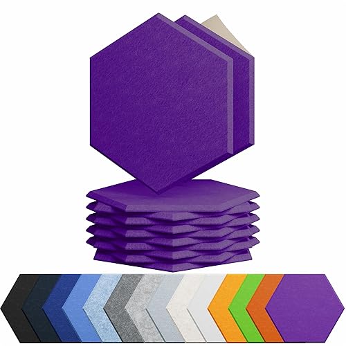 Amantech 12 Pack Acoustic Panels Self Adhesive Sound Proof Foam, High Density Sound Acoustic Panel, 12X10.23X0.4 Inch Hexagon Panels in Home, Office, Reccording Room, Studio,and more(Violet) - Hexagon 12Pcs - Violet