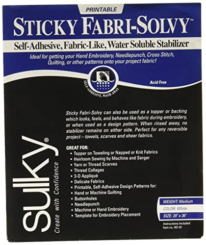 Sulky Sticky Fabri-Solvy Fabric Stabilizer, 20 by 36-Inch - 20" x 36"
