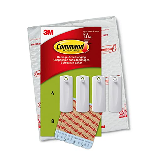 Command Sawtooth Picture Hangers, Damage Free Hanging Frame Hangers, No Tools Wall Hooks for Hanging Sawtooth Frames in Living Spaces, 4 White Picture Frame Hangers and 8 Command Strips - 4 Hangers - Sawtooth Frames - 4 lb Max