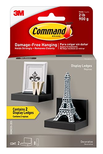 Command Display Floating Wall Shelves, 2 Ledges 8 Strips, Damage-Free Decorating, Slate, 4-Inches - Slate