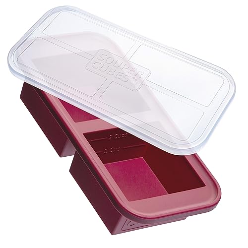 Souper Cubes 2 Cup Silicone Freezer Tray with Lid - Easy Meal Prep Container and Kitchen Storage Solution - Silicone Mold for Soup and Food Storage - Cranberry - 1-Pack… - 1-Pack - Cranberry