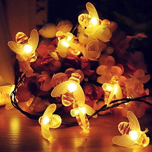Solar Honey Bees String Lights, EONSMN Waterproof 30 LED Warm White Bumble Bee Starry Fairy Lights for Garden Party Wedding Christmas Indoor Outdoor Decorations