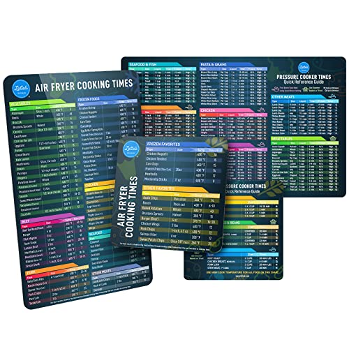 Air Fryer & Pressure Cooker Magnetic Cheat Sheet Set, Air Fryer Accessories Cook Times, Instapot Accessory Magnet Sheet Quick Reference Guide for Cooking and Frying (Black Bundle) - AirFryer/Pressure Black Bundle