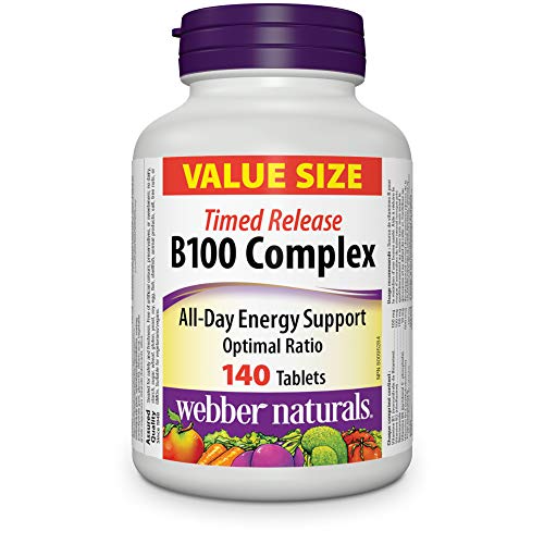 Webber Naturals Vitamin B100 Complex, Timed Release, 140 Tablets, Supports Energy Production and Metabolism, Gluten Free, Non-GMO, Vegan - 140 count (Pack of 1)
