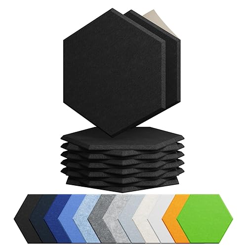 Amantech 12 Pack Acoustic Panels Self Adhesive Sound Proof Foam,High Density Sound Acoustic Foam Panel,12X10.23X0.4 Inch Hexagon Wall Panels in Home,Office,Reccording Room,Studio(Black) - Hexagon 12Pcs - Black