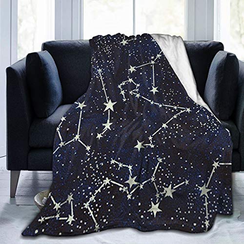 Glow in The Dark Constellations Midnight Fleece Blanket Throw Queen Size Lightweight Warm Soft Cozy Luxury Blanket Microfiber for Sofa Bed Couch Chair Fall Winter Spring Living Room - Black - 80"x60"