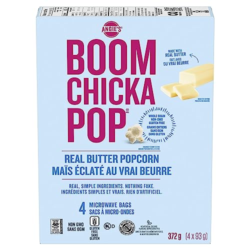 Angie’s BOOMCHICKAPOP® Microwave Popcorn - Real Butter (372g (4 x 93g), 1 Count) - Microwave Real Butter