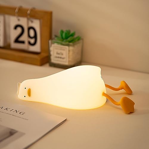 Duck Night Light，LED Squishy Lying Flat Duck Lamp, Dimmable Silicone Light Up Duck Nursery Nightlight, Rechargeable Cute Bedside Ducky Night Touch Lamp for Children Girls (Duck) - Duck