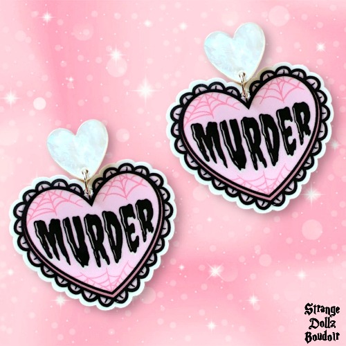 Pink Lace Murder earrings, 925 sterling silver, Halloween, Strange Dollz Boudoir