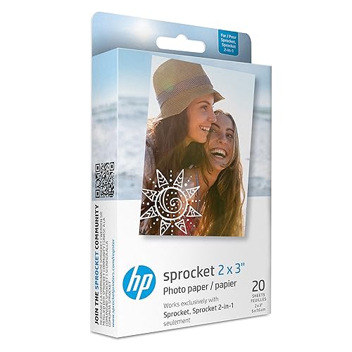HP Sprocket 2x3" Premium Zink Sticky Back Photo Paper (20 Sheets) Compatible with HP Sprocket Photo Printers. - 20 Sheets - 20 Sheets