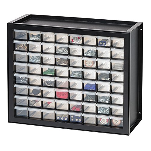 IRIS USA 64 Drawer Stackable Storage Cabinet for Hardware Crafts and Toys, 49.5 cm W x 17.8 cm D x 39.4 cm H, Black - Small Organizer Utility Chest, Scrapbook Art Hobby Multiple Compartment - Black - 64 Drawer