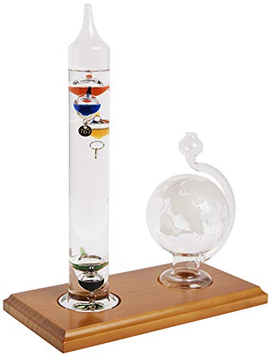 AcuRite 00795A2 Galileo Thermometer with Glass Globe Barometer, Barometer Set, Glass/Wood, 3 - Barometer Set
