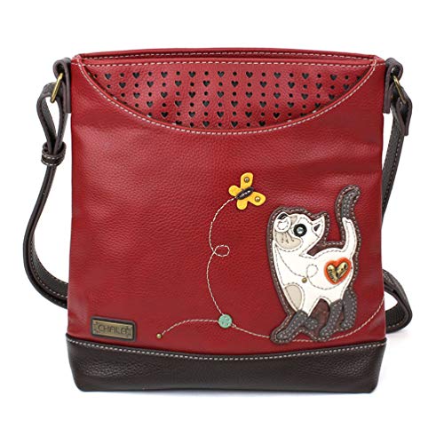 CHALA Handbag Sweet Messenger Mid Size Tote Bag - Slim Cat - Burgundy