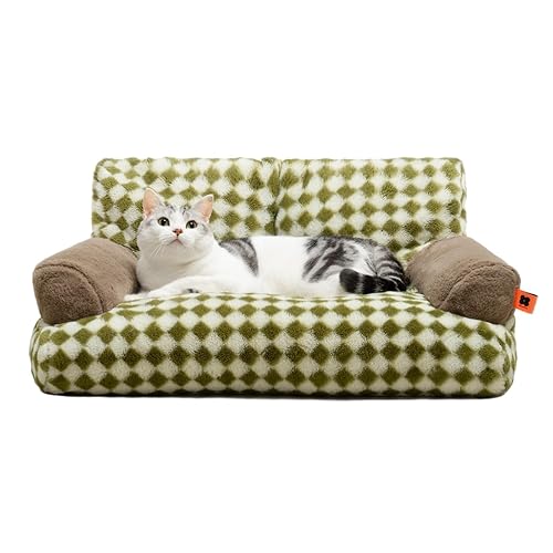 Pet Couch Bed, Washable Cat Beds for Medium Small Dogs & Cats up to 25 lbs, Dog Beds with Non-Slip Bottom, Fluffy Cat Couch, 26×19×13 Inch - Green