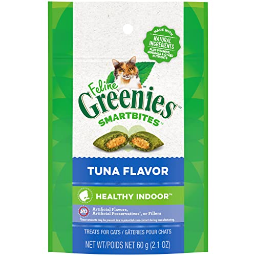 FELINE GREENIES SMARTBITES Cat Treats Healthy Indoor Natural Dental Care, Tuna Flavour, Tuna Cat Treats, 60.00 g (Pack of 1) Package May Vary - Tuna