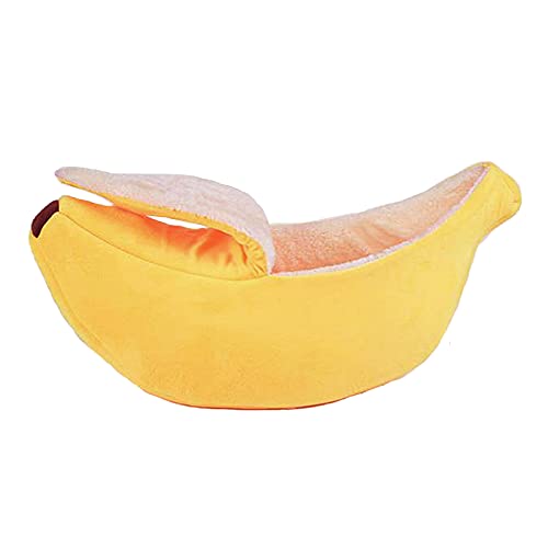 QLINDGK Cute Banana Cat Bed House,Warm Soft Punny Dogs Sofa Sleeping Playing Resting Bed,Creative Banana Shape Cat Nest Fluffy Warm Soft Pet Bed,Lovely Pet Supplies,Yellow L - 45L x 18W x 13H cm - Yellow