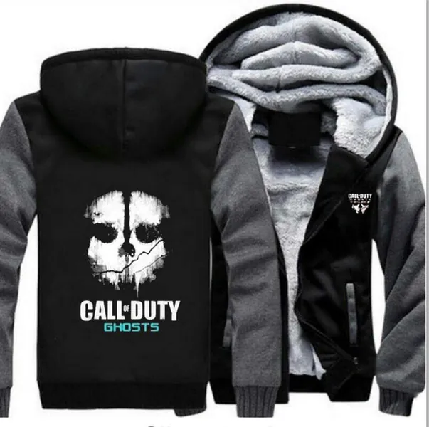 Men's Hoodie Full Zipper Print Call-of-Duty Velvet Padded Hooded Sweater Coat Fleece Hoodie, Suitable for Winter,A,L -