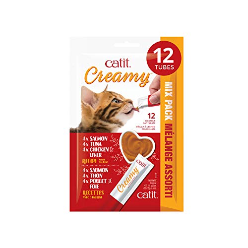 Catit Creamy Lickable Cat Treat, Healthy Cat Treat, Assortment, 12 tubes (Pack of 1) - Cat Treat - Assorted - 180 g (Pack of 1)