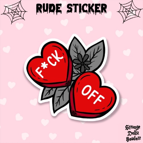 Rude Hearts sticker, Pastel Goth Spooky Sticker, Gothic stationery, Halloween, Strange Dollz Boudoir