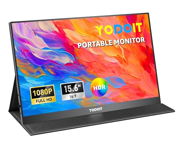Yodoit Portable Monitor for Laptop 1920×1080 15.6" FHD Travel Monitor Screen IPS Display with USB Type C Port and Built-in Speakers with Cover Monitor Compatible with PC, MacBook, Xbox (Black) - Black - 15.6inch