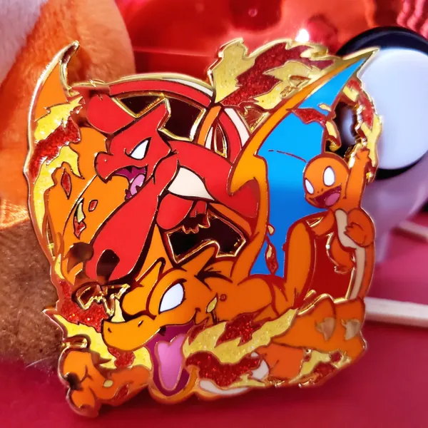 Charizard, Charmeleon & Charmander/Shiny Charizard Family Fire Pokémon Enamel Pin
