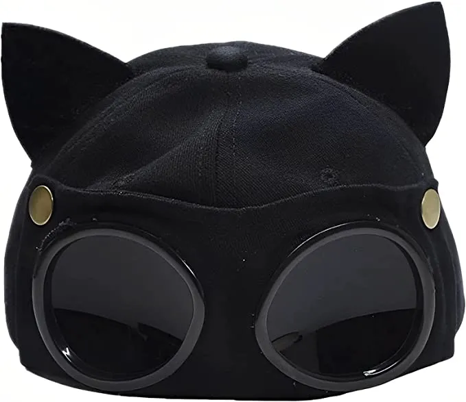 Amazon.com: AURH Retro Aviator Hat with Cat Ears Glasses Peaked Cap Sunglasses Baseball Cap Hip Hop Mask Polandball (Color : Black, Size : Hat CIRC(45-50cm)) : Clothing, Shoes & Jewelry