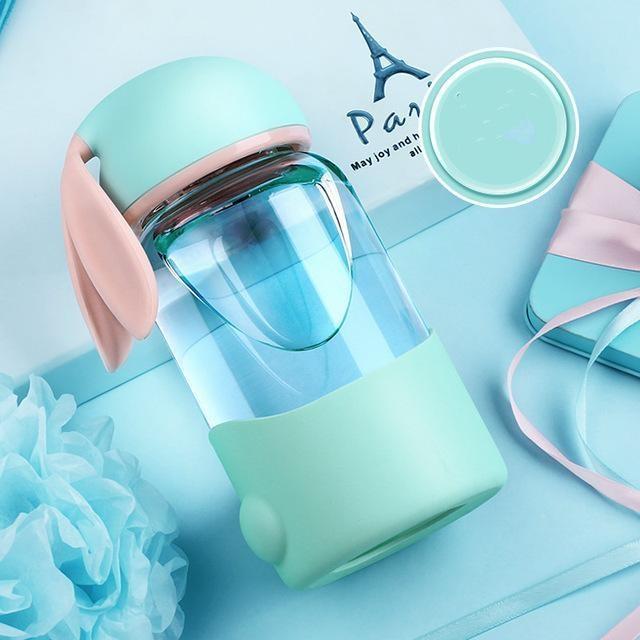 Bunny Glass Water Bottle - Teal