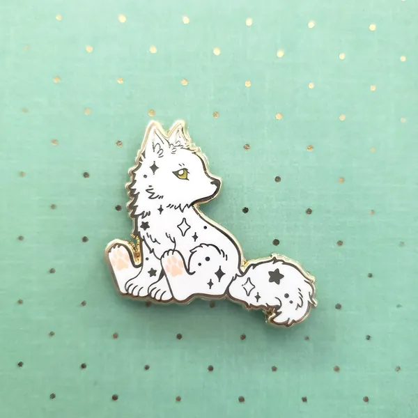 Winter Wolf Pup - Hard Enamel Pin, Gold-plated, 1.25 inch