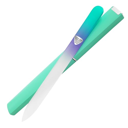 Bona Fide Beauty Czech Glass Nail File with Case, Pastel Green Violet Crystal Nail File for Natural Nails - Pastel Aqua/Violet
