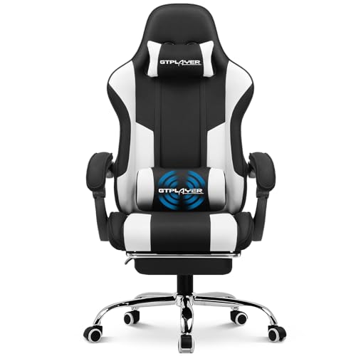 GTPLAYER Gaming Chair, Computer Chair with Footrest and Lumbar Support, Height Adjustable Game Chair with 360°-Swivel Seat and Headrest and for Office or Gaming (Fabric, Black & Light Gray) - Black & Light Gray - Fabric