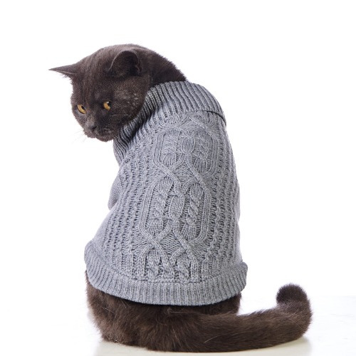 Jnancun Cat Sweater Turtleneck Knitted Sleeveless Cat Clothes Warm Winter Kitten Clothes Outfits for Cats or Small Dogs in Cold Season - Medium Grey