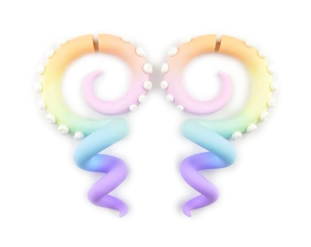 Pastel Goth Tentacle Earrings Pastel Rainbow Earrings Yami Kawaii Fairy Kei Style Octopus Earrings Fake Gauge Earrings Tentacle Gauges Faux Fake Ear Gauges Ear Plugs Ear Tapers Ear Tunnels Stretchers
