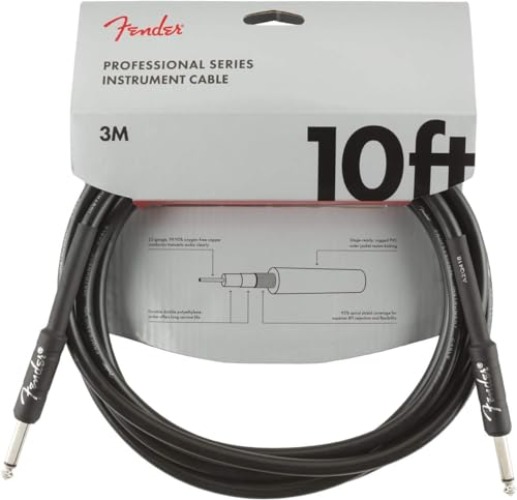 Fender Professional Series Instrument Cable, Guitar Cable 10 ft, Stage Ready with Anti-Kinking Design, Black - Black - 10ft - Straight/Straight