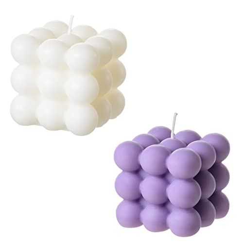 ACITHGL Bubble Candle - Cube Soy Wax Candles, Home Decor Candle, Scented Candle Set 2 Pieces, Home Use and Gifting (White+Purple) - White+Purple
