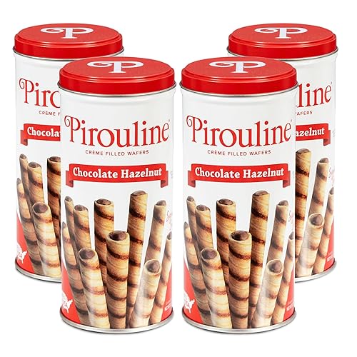 Pirouline Rolled Wafers – Chocolate Hazelnut – Rolled Wafer Sticks, Crème Filled Wafers, Rolled Cookies for Coffee, Tea, Ice Cream, Snacks, Parties, Gifts, and More – 3.25oz Tin 4pk