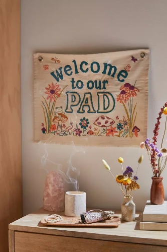 Welcome To Our Pad Embroidered Tapestry