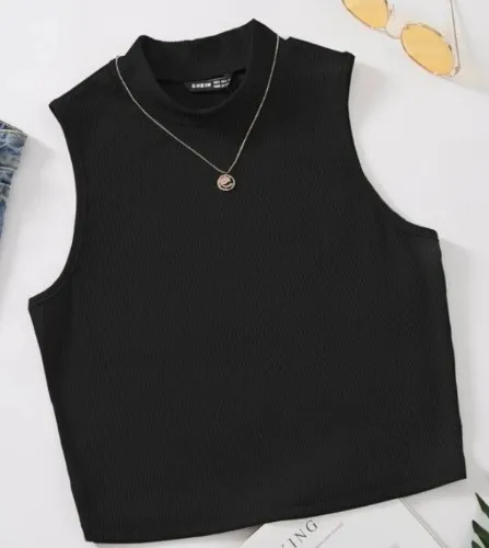 Mock Neck Tank Top- Black