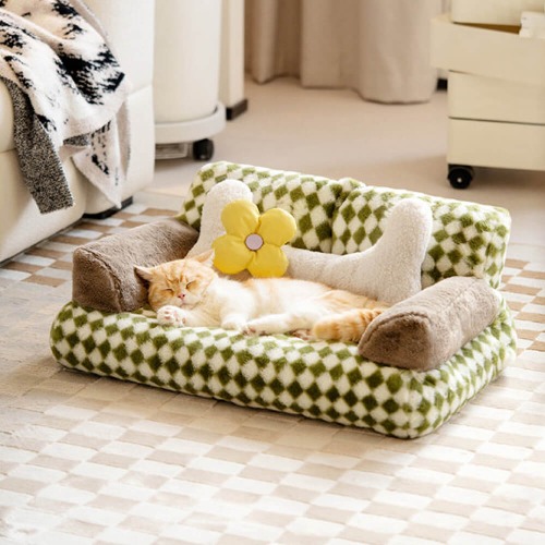 Vintage Leisure Diamond Dog & Cat Sofa Bed | Green plaid / L
